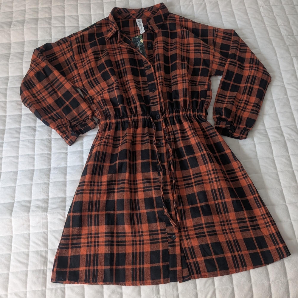 Stylish Women's Plaid Dress in Orange and Black